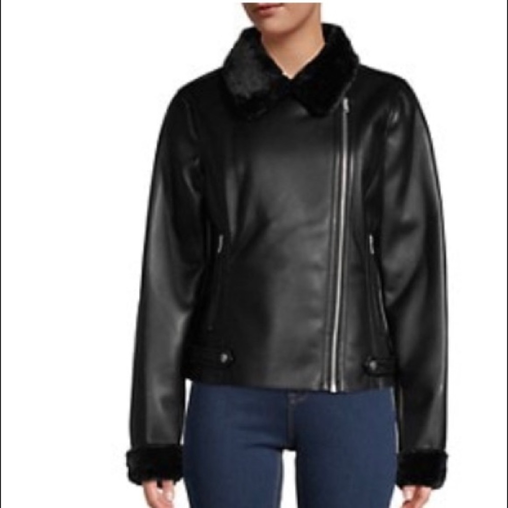 Andrew Marc brand new leather jacket with fur